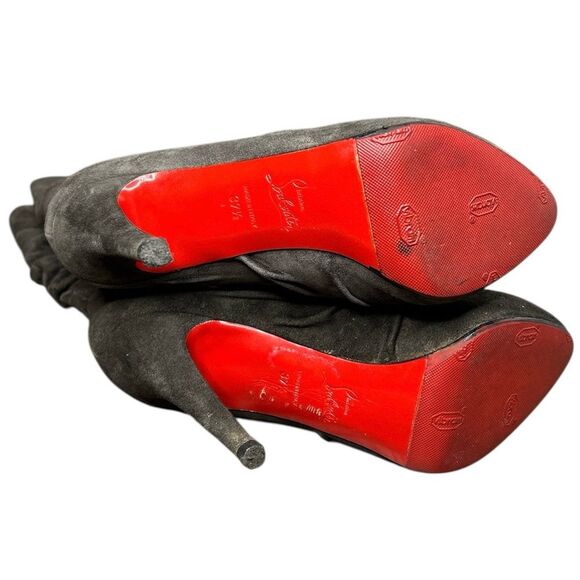 Christian Louboutin Gray Suede Slouch Boots Red Sole Stiletto Heel Size 37.5 - Picture 5 of 6